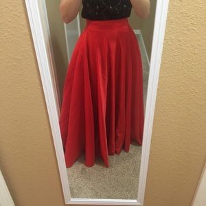 Red Satin Prom Skirt
